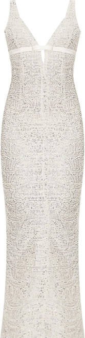 Women's Adelaide White Beaded Sequin Net Bodycon Gown