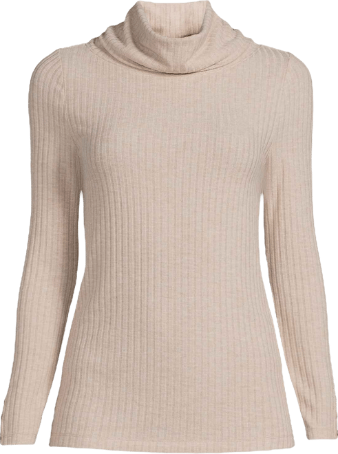 Women's Plus Size Long Sleeve Wide Rib Cowl Neck Tee