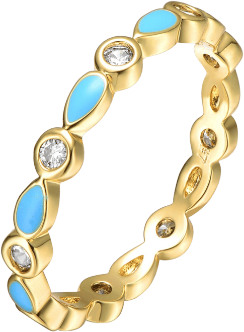 14k Yellow Gold Plated with Cubic Zirconia Colorful Marquise Light Blue/Red Enamel Stacking Ring