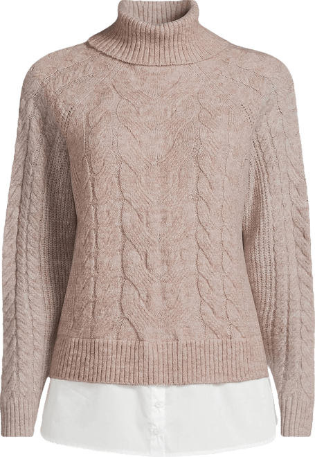 Women's Cable Turtleneck with Mock Shirt Detail Sweater