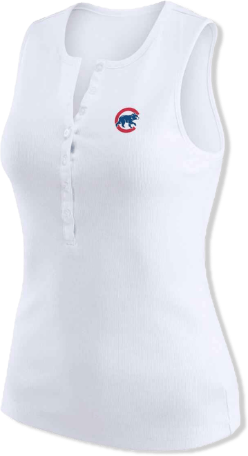 Women's White Chicago Cubs Rib-Knit Henley Tank Top