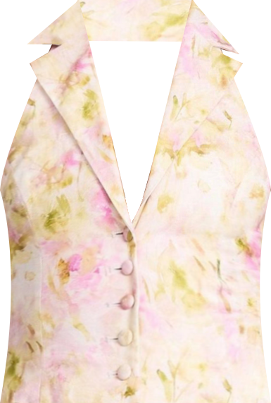 Women Lauren Pink Floral Print Ruched Back Linen Suit Vest