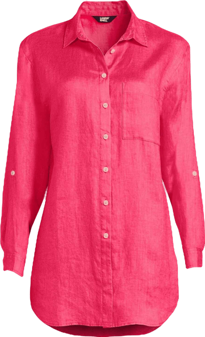 Women's Plus Size Linen Roll Sleeve Oversized Relaxed Tunic Top