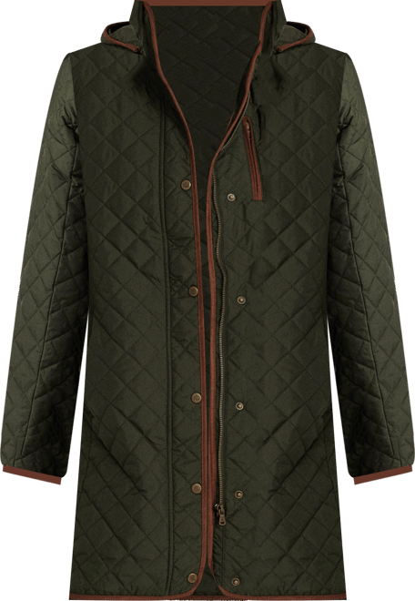 Petite Hooded Quilted Faux-Suede-Trim Coat