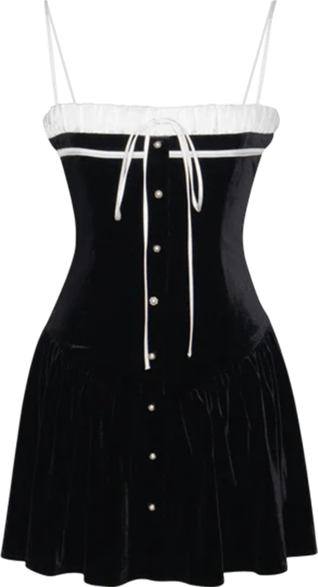 Women Olya Black and White Velvet A-Line Corset Mini Dress