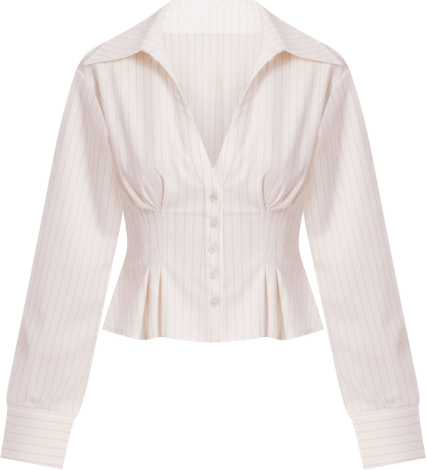 Women Sylvia White Pinstripe Deep V Pleated Shirt