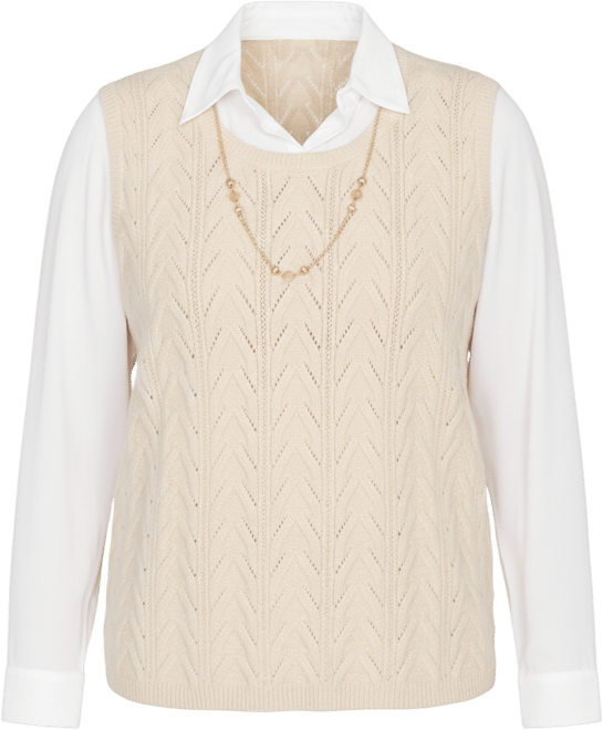 Women's Urban Legend Pointelle Texture Two in One Sweater with Necklace