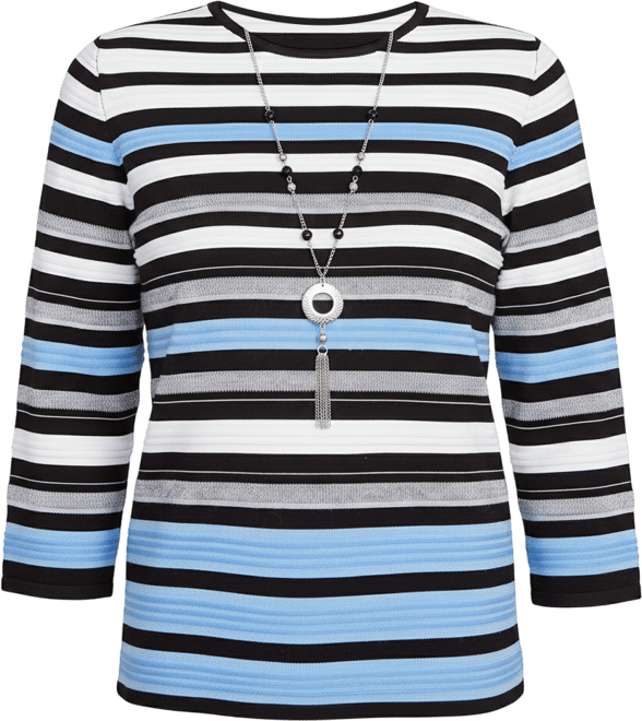 Women's Textured Stripe Sweater with Necklace