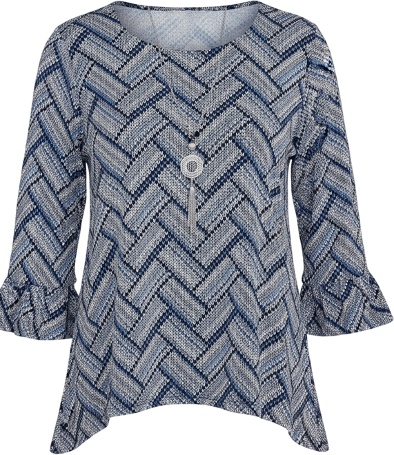 Women's Chevron Textured Knit Top with Necklace