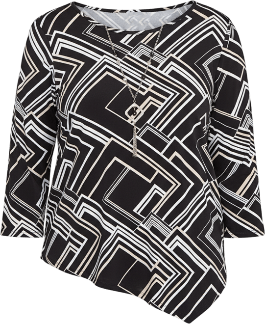 Women's Geometric Textured Top with Necklace