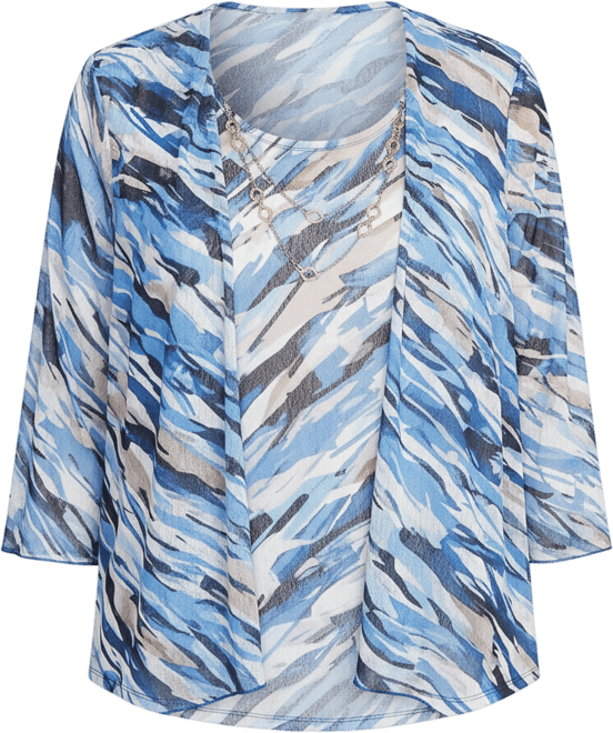 Women's Textured Mesh Printed Two in One Top with Necklace