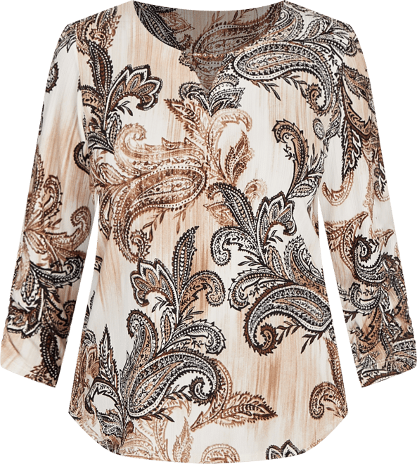 Women's Textured Paisley Ruched Sleeves Top
