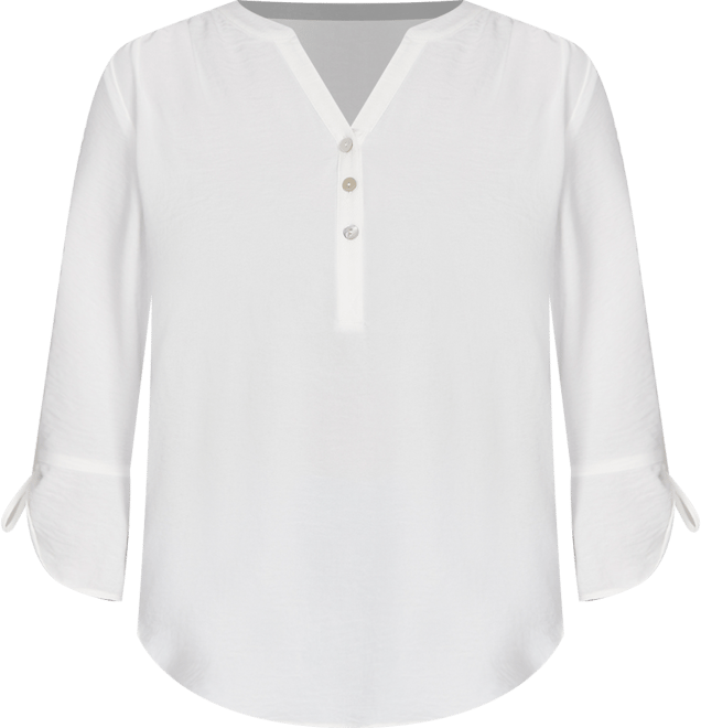 Women's Tie Sleeve Crinkle Textured Henley Top