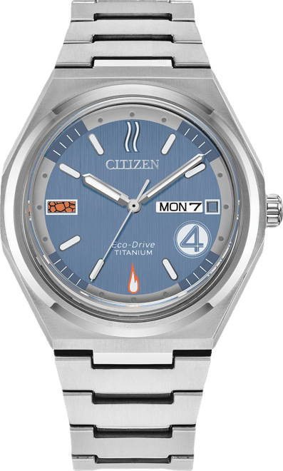 Eco-Drive Men's Marvel Fantastic Four Zenshin Silver-Tone Super Titanium Bracelet Watch 40mm Gift Set