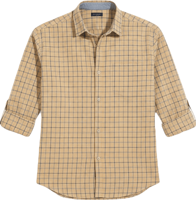 Men's Beige Contrast Tartan Plaid Shirt