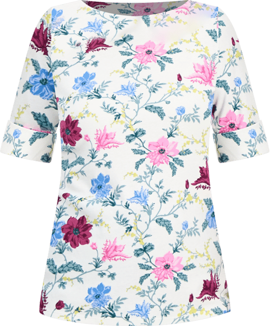 Style & Co Petite Floral Chintz Boat-Neck Elbow-Sleeve Top