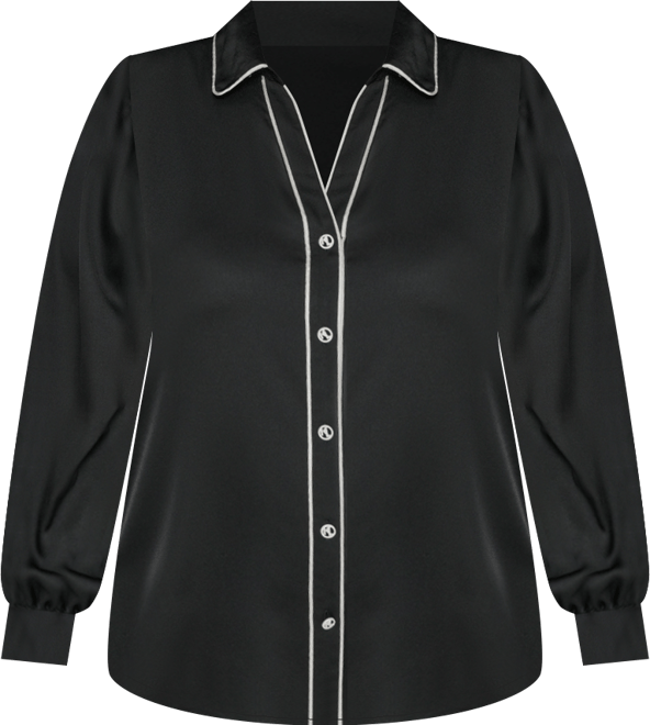 Karl Lagerfield Paris Plus Size Contrast Placket Long Sleeves Blouse