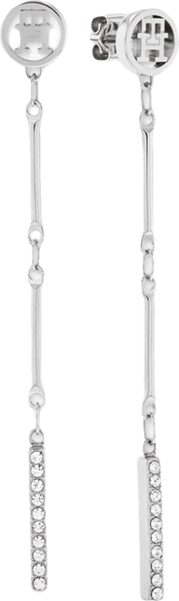 Logo & Pave Bar Linear Drop Earrings