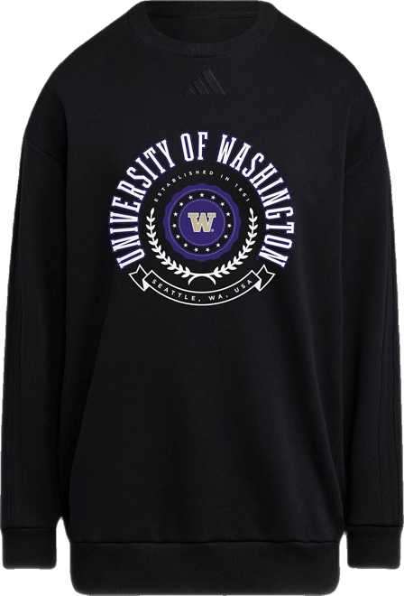 Women's Black Washington Huskies Oversized Crewneck Pullover Sweatshirt