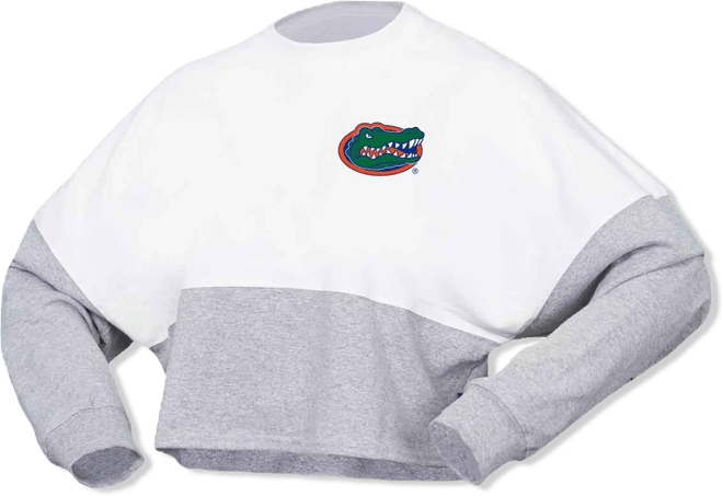 Women's White Florida Gators Heather Block Cropped Long Sleeve Jersey T-Shirt