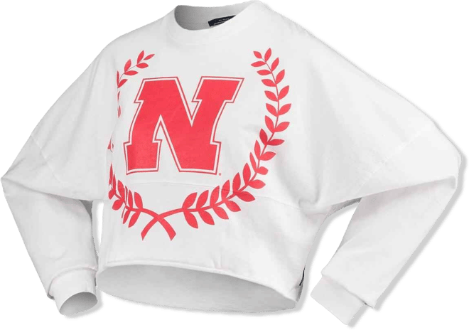 Women's White Nebraska Huskers Laurels Crop Long Sleeve T-Shirt