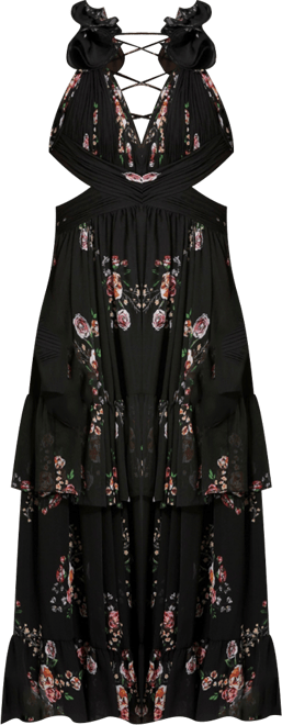 Women's Tiered Floral Chiffon Lace-up Dress