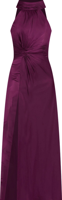 Women's Open Back High Neck Side Ruched Gown