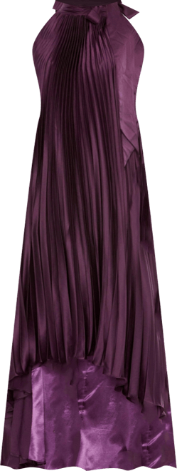 Women's Pleated Halter Neck High Low Gown