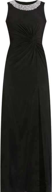 Women's Jersey Sleeveless Beaded Neck Gown With Twist