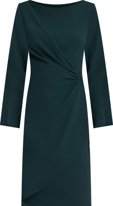 Women's Side-Ruched D-Buckle Boat-Neck Dress