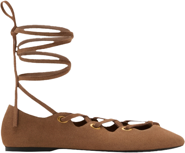 Women's Crossed Straps Suede Ballet Flats