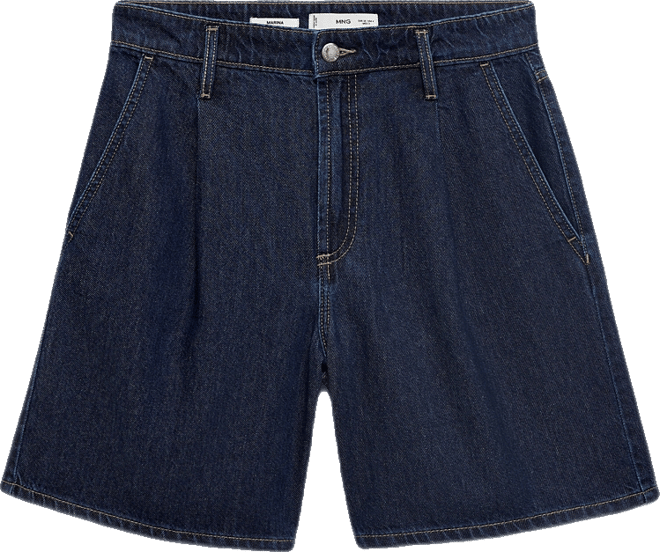 Women's Mid-Rise Pleated Denim Bermuda Shorts