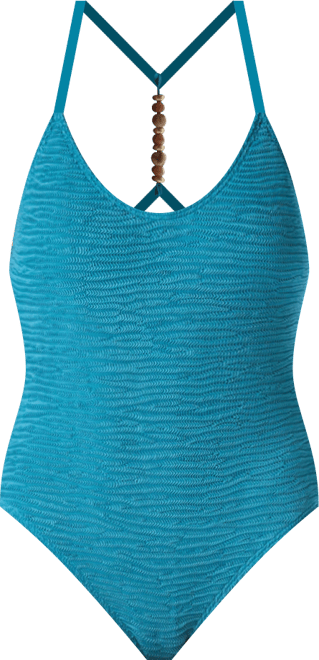 Women's Beaded Back Strap Scoop Neck One Piece Swimsuit