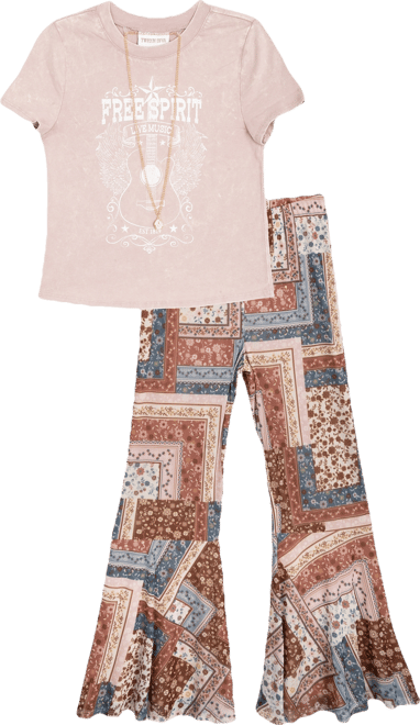 Rare Editions Big Girls 2-Piece Boho T-Shirt and Mesh Flare