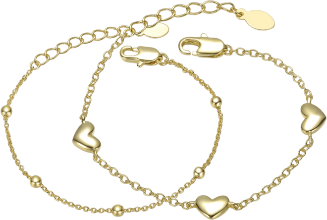 14K Gold Plated Station Bracelet 2-Piece Set