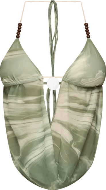 Womens Kasen Printed Mesh Backless Halter Top