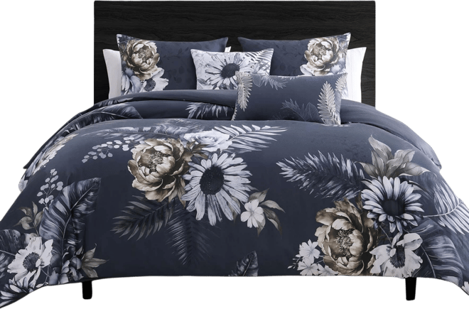 Forget Me Not Bedding 100% Cotton Sateen 5 Piece Reversible King Comforter Set