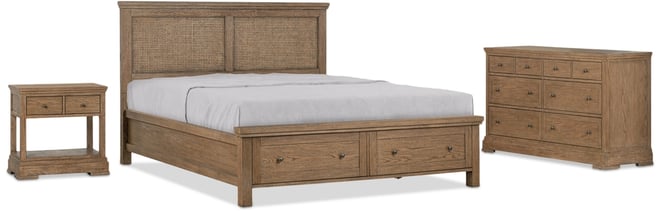 Alverton 3 Pc. Queen Cane Storage Set (Bed, Dresser & 1-Drawer Nightstand), Created for Macy's.