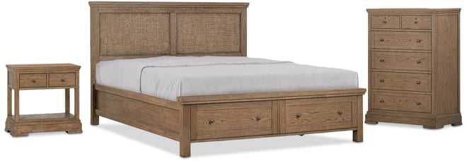 Alverton 3 Pc. Queen Cane Storage Set (Bed, Chest & 1-Drawer Nightstand), Created for Macy's.