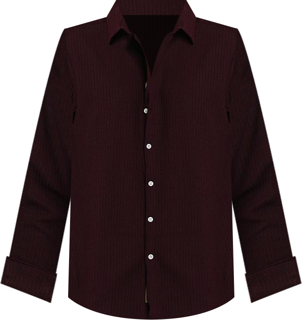 Men's Maroon Red Stripe-Creased Shirt
