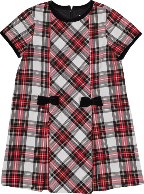 Little Girls Tartan Plaid Dress With Bows