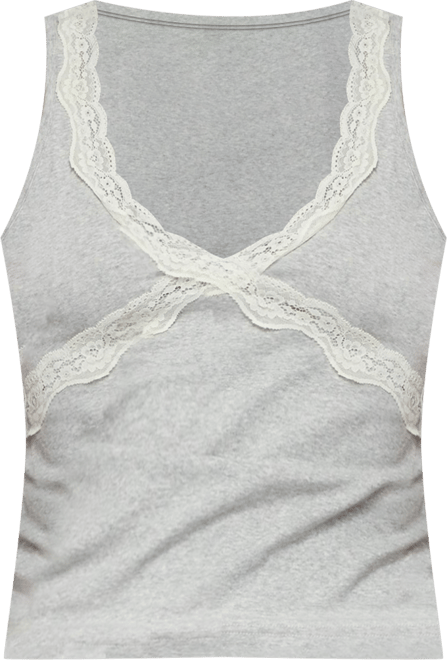 Women's Oriana Contrast Lacey V Neck Top