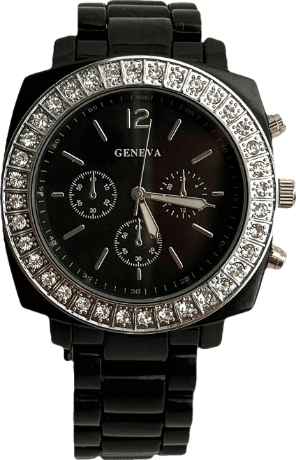 Black and Rhinestones Big Face Women Watch