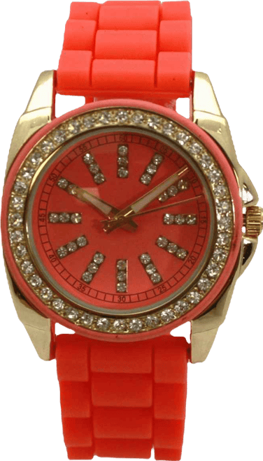 Orange Bright Silicone Band with Rhinestones Numeral Women Watch
