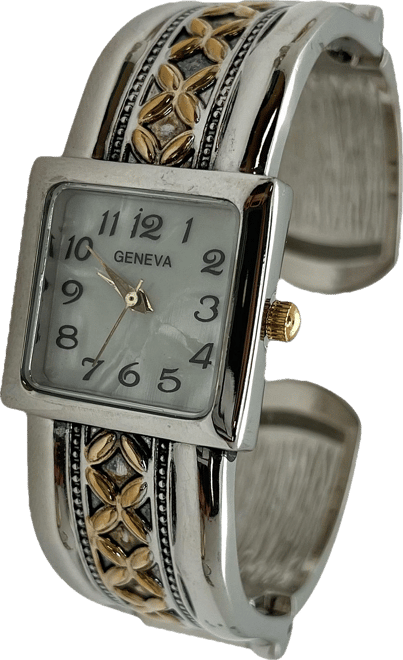 Two Tone Elegant Squared Face Cuff Women Watch, Two Tone