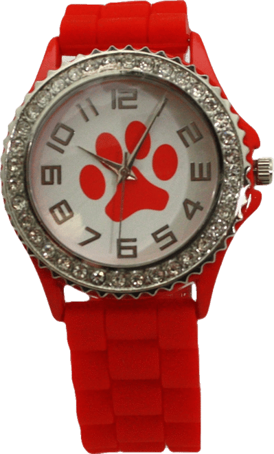 Red Every Day Silicone Paw and Rhinestones Colorful Women Watch