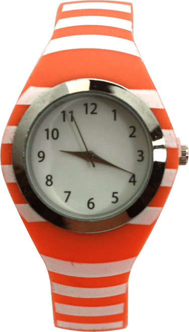Orange Stripped Silicone Band Women Watch