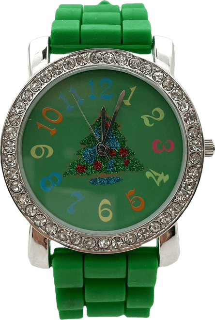 Green Merry Christmas Silicone Band Themed Women Watch