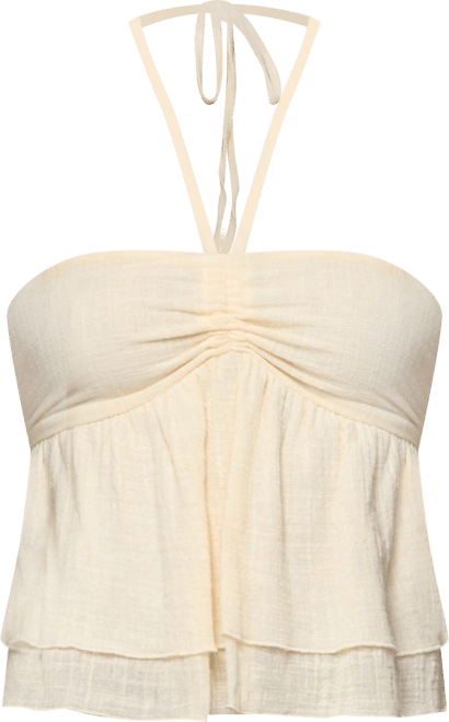 Womens Layered Linen Look Babydoll Halter Top