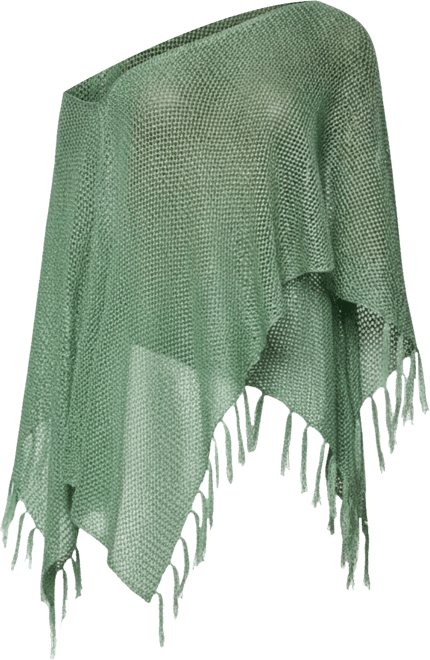 Women's Sequin Fringe Knit Poncho